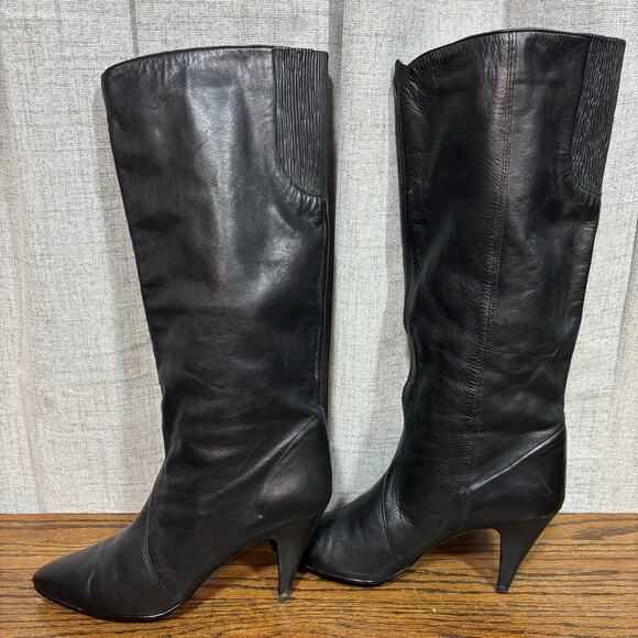 Vintage Y2K Enzo Angiolini Women’s Black Leather Tall Stiletto Boots Size 8M - Picture 1 of 8